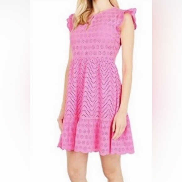 Vineyard Vines Pink Allamanda Floral Eyelet Flutter Sleeve Dress - Picture 2 of 6